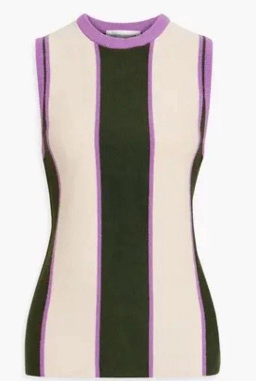 NWT Victoria Beckman Sleeveless Multi-Striped Sweater Top Sz Medium MRSP $570